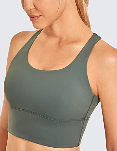 Crz Yoga Strappy Longline Sports Bras For Women - Wirefree Padded Criss Cross Yoga Bras Cropped Tank Tops Grey Sage Large #TOP2