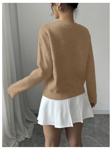 Image of RoseSeek Women's 3D Floral Appliques Crewneck Sweaters Long Sleeve Drop Shoulder Pullovers Elegant Knit Tops