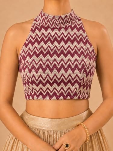 Image of Vamas Women's Net Saree Blouse | Padded Sleeveless Back Open Designer Blouse | ReadymadeEthnic Blouse with Tie-Up Back for Women