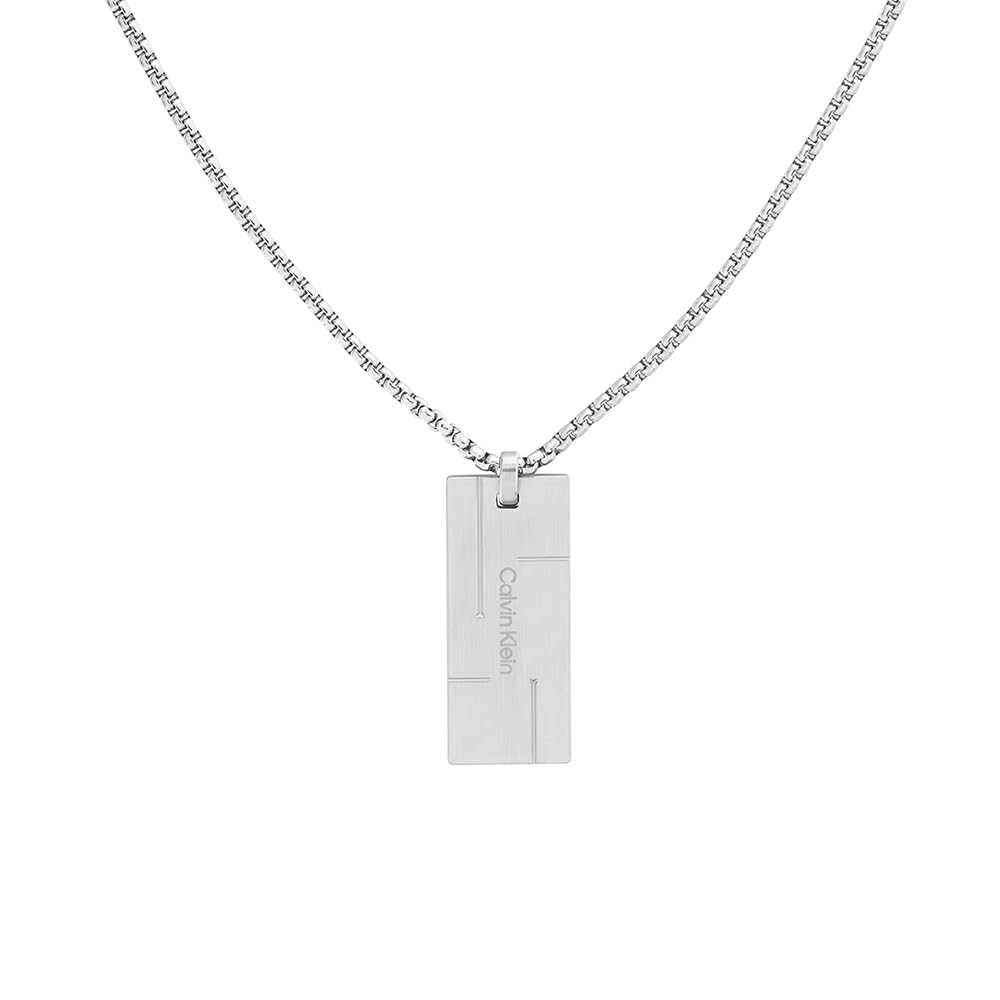 Calvin Klein Collana con Pendente per Uomo Collezione GRID in Acciaio Inossidabile - Disponibile in Versione Argento o Nero