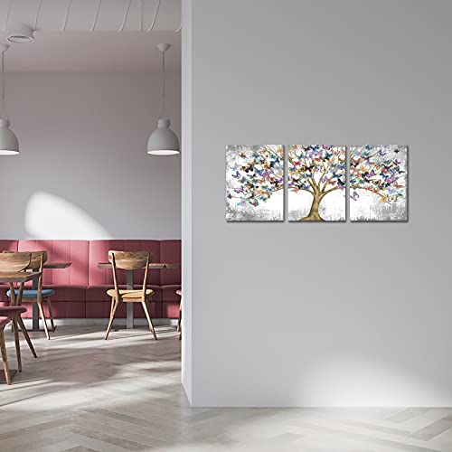 Ryounoart 3 Piece Tree Of Life Canvas Wall Art Tree With Colorful Butterfly Paintings Abstract Landscape Pictures Prints For Home Office Farmhouse Giclee Artwork Stretched And Framed Ready To Hang #TOP1