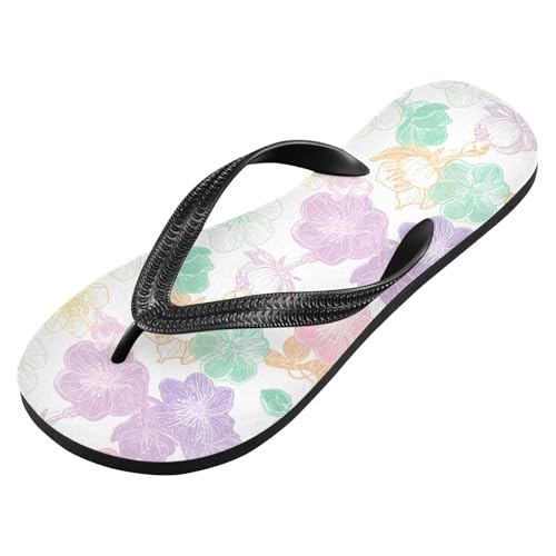 Maple Leaf Sketch Orange Outline Cherry Blossom Pastel Flip Flops for Beach Thong Sandals Anti-slip Lightweight Flat Slippers for Summer Outdoor Travel2