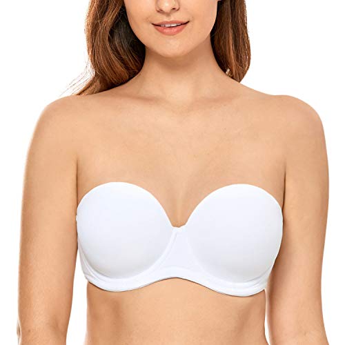 Calvena Women's Strapless Bra Underwire Contour Multiway Full Coverage Bra Red Carpet White 32Dd #TOP2
