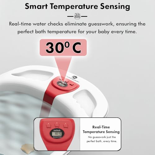 Image of StarAndDaisy Baby Bath tub for 0 to 5 Years with Temperature Sensor /Bath tub for Kids 0-3 Years for Kids with Anti-Slip Legs /Bath tub for Baby with Baby Bather Without Wheel(White-Red)