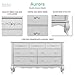 Evolur Aurora Dresser for Bedroom, Baby Dresser Organizer with 7 Spacious Drawers, Nursery Dresser with Crystal Knobs, and Queen Anne Style Feet
