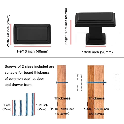 KOOFIZO Rectangular Stepped Cabinet Knob - Oil Rubbed Bronze Pull Handle (Length 40mm / 1.6 Inch), 12-Pack for Kitchen Cupboard Door, Bedroom Dresser Drawer, Bathroom, Vanity, Wardrobe Hardware - Thumbnail 2
