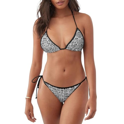 Game Quotes - Conjunto de bikini de 2 piezas para mujer con almohadillas extraíbles para diversión en la playa, Negro, S