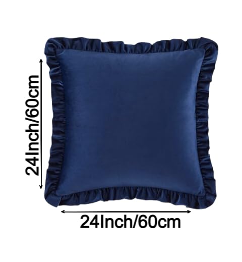 Image of Amazon Brand - Umi Velvet Blue 24x24 Pillow Covers, Set of 2 Decorative Ruffle Cushoin Pillow Covers for Sofa Couch