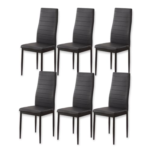 Pack de 6 Sillas de Comedor y Salón | Modernas y Cómodas | Tapizadas en Color Negro | Modelo Serenity