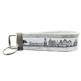 Schlüsselanhänger Schlüsselband Wollfilz hellgrau Webband Skyline Lüneburg weiß schwarz Geschenk