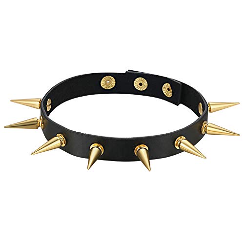 Cupimatch Gothic Rivets Adjustable 3 Button Leather Necklace Choker Punk Rock Alloy Stud Spike Collar Belt for Women Men