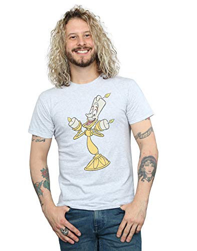 Image of Disney Men's Beauty and The Beast Lumiere Distressed T-Shirt Sport Grey XXXXX-Large