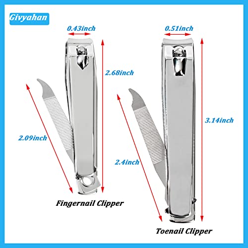 Givyahan Nail Clippers Set,Sharp Stainless Steel Toenails And Fingernails Clipper Cutter,Professional Pedicure And Manicure Kit For Men Women(2Pcs Silver) #TOP1