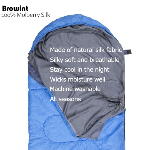 Image of Browint Silk Sleeping Bag Liner, Silk Sleep Sheet, Sack, Extra Wide 87 inchx43 inch, Lightweight Travel and Camping Sheet for Hotel, More Colors for Option, Reinforced Gussets, Pillow Pocket
