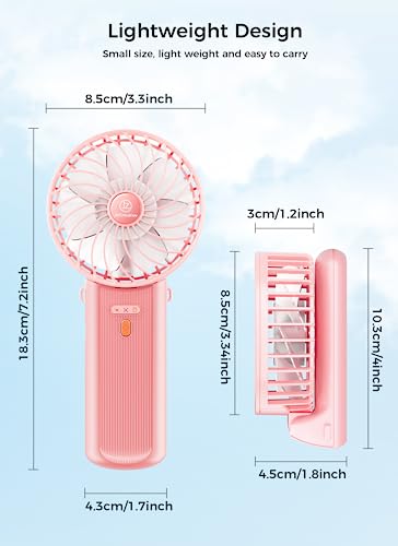 Jzcreater Mini Handheld Fan, Usb Desk Fan, Quiet Portable Handheld Fan, 4 Speed, 15H Cooling Fan, Usb Rechargeable Battery Operated, Small Folding Electric Fan For Travel Outdoor Home Office, Pink #TOP6