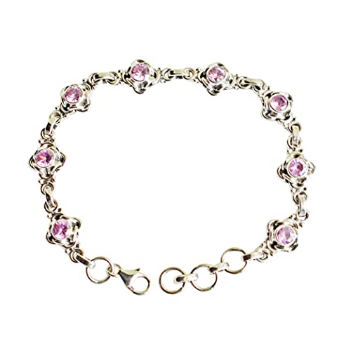 Pulsera de cuarzo rosa plata de ley 925 eslabones joya mujer FSJ-457