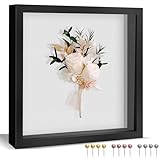 Ninsula 8x8 Shadow Box, Shadow Box Frame with Soft Linen Back - Push 12PCS Pins Included, 3D Picture Display Cases Box for Flowers, Tickets, Souvenirs, Photographs, Handicrafts (Black)