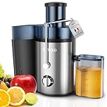 Centrifugeuse Extracteur de Jus, 3 vitesses, extracteur Frutta e Verdura 800W avec bouche de 75 mm de large, facile à nettoyer, acier inoxydable sans BPA (argent-90)