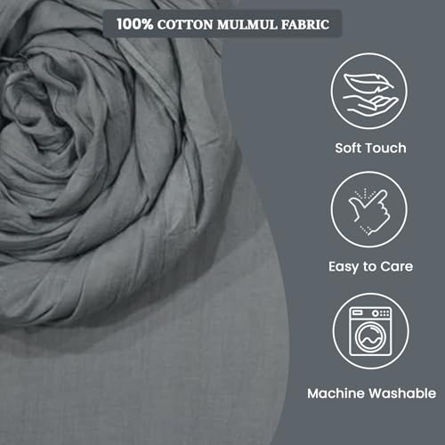 Image of 100% Pure Cotton Mulmul Fabric Material | Reusable Fine Mulmul Fabric | Lightweight Soft Smooth Piece Linning, Stole, Dupatta, Cushion Pillow Cover (Quarry Grey, 5 Meters)