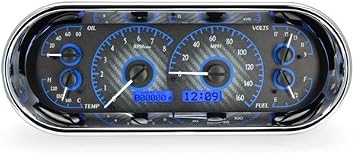 Dakota Digital VHX-1018-C-R Universal Recessed 4.4" x 11.4" Rounded Rectangle Analog Gauge System Carbon Fiber Style Red Backlighting