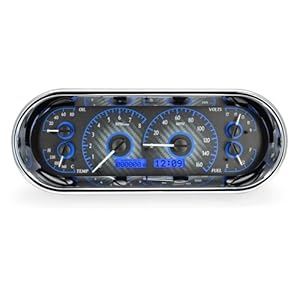 Dakota Digital VHX-1018-C-R Universal Recessed 4.4″ x 11.4″ Rounded Rectangle Analog Gauge System Carbon Fiber Style Red Backlighting