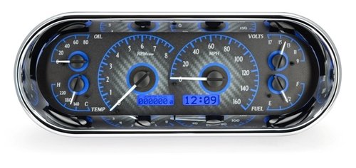 Dakota Digital VHX-1018-C-R Universal Recessed 4.4" x 11.4" Rounded Rectangle Analog Gauge System Carbon Fiber Style Red Backlighting