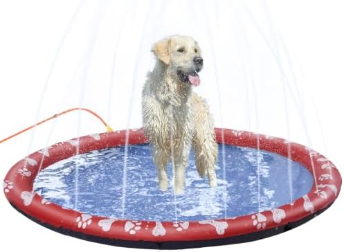 PawHut Dog Splash Pad Pet Sprinkler Mat for Garden, Patio, 170 cm, Red