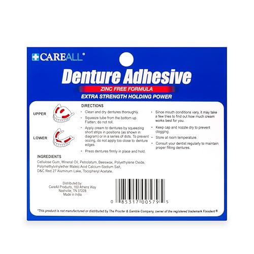 CareAll Denture Adhesive 0.85 oz. (Pack of 6), Zinc Free Formulation, Original Maximum Hold, Contains Natural Ingredients. Travel Size Bulk Value Pack - Thumbnail 5