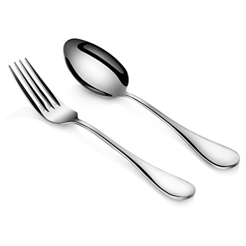 Artaste 56426 Rain 18/10 Stainless Steel Table Serving Spoons and Forks Set, Set of 6, Silver, 12-Piece Cover