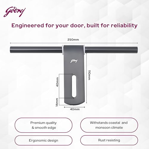 Image of Godrej Door Fittings | Aldrop for Main Door (10 inch, Matte Black) | Premium SS Latch /Kadi for Left or Right Handed-Doors | Aldrops for Double Doors, Home, Bedroom, Puja Room | Size 250 X 14 mm