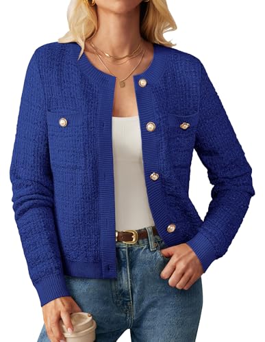 Image of GRACE KARIN Womens Open Front Button Down Long Sleeve Texture Knit Cardigan Sweaters with Pockets