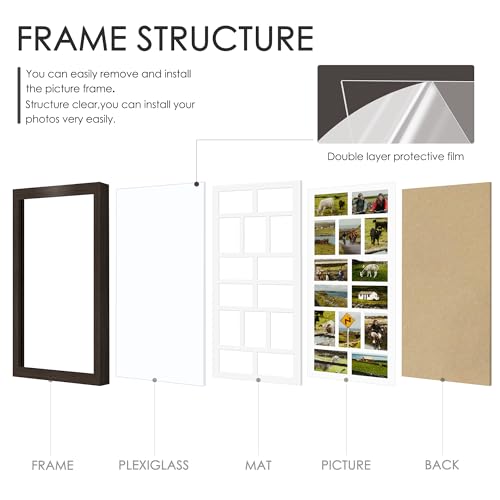 Image of DUENPY 14x30 Picture Frame 4x6 Collage Picture Frame Displays Fourteen 4x6 inch Photos Collage Wall Decor Wall Hanging Walnut