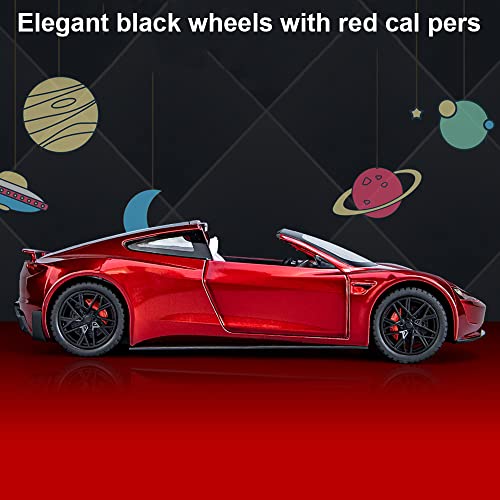 1:24 Scale Tesla Roadster Alloy Car Model Diecast Toy Vehicles For Kids, Tesla Car Model，Pull Back Alloy Car With Lights And Music,Gifts For Boys And Girls. (Red) #TOP3