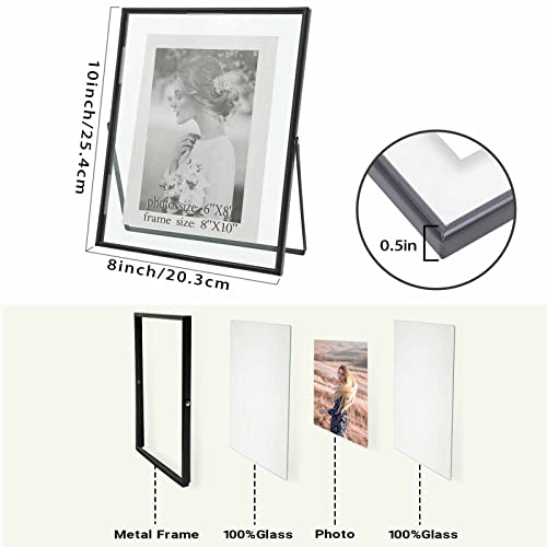 Qiannhee 8X10 Floating Frame, Picture Frame Hold 8X10In 7X9In 6X8In 5X7In Photo For Tabletop, Glass Finish, Metal Stand Frame,Black, 1 Pack #TOP3