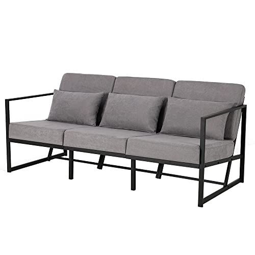 Mingone Sofa 3 Sitzer Sofa Couch Metall Sofa Sessel Modern Gepolsterter mit Leinen Soff Wohnzimmer,Taupe 170cm