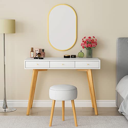 Vitahomy Computer Vanity-Desk,White-Desk-With-Drawers Bedroom Furniture,Modern Home-Office-Desks With Solid Wooden Legs,Makeup Vanity Table,Study Work Writing Standing Desk Workstation For Home Office #TOP4