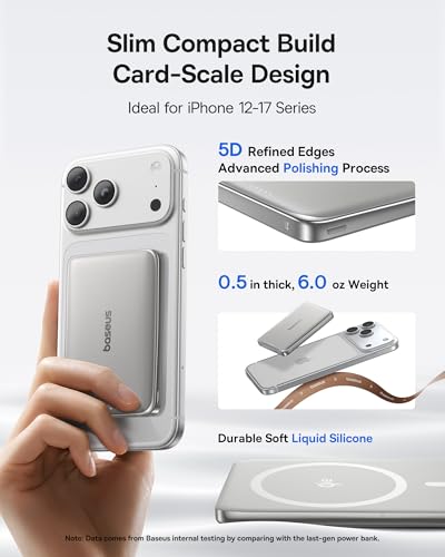 Image of Baseus Picogo Power Bank, 0.5 inch Ultra Slim 10000mAh MagSafe Portable Charger, Upgraded CCC Certified 27W Fast Charging Magnetic Battery Pack, Alloy Wireless Charger for iPhone 17 /16 /15 /14 /13 /12