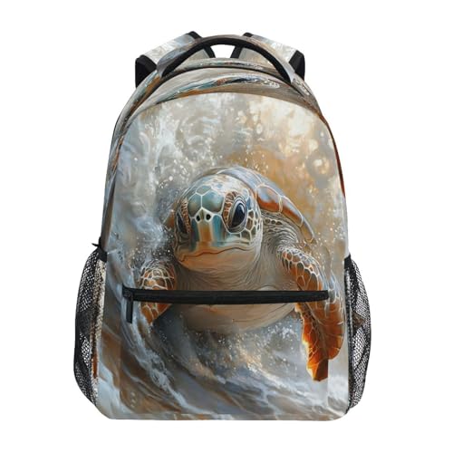Sea Turtle Ocean Wave Backpack for School Boys Girls Adults Kids Bookbag Laptop Bag 18L