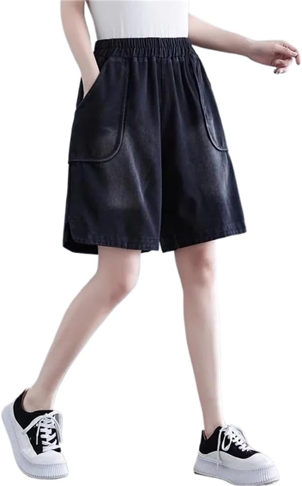 LIXINGHEITANG Washed Loose Denim Jeans Shorts Women Summer Waist Short Pants Female Large Size Wide Leg