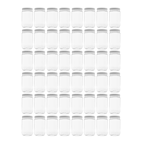 CLEARVIEW CONTAINERS: 48 Pack - 16 oz (1 Pint) Plastic Storage Jars with 70-450 Leak Proof White Lids, Food Grade, BPA Free, Hand Wash Only (16oz, 48pk, 70RG)