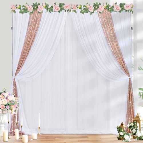 30ft x 8ft White Backdrop Curtain for Parties Wrinkle Free Backdrop Drapes Panels for Baby Shower Birthday Photo Photography Sheer Fabric Background Decoration
