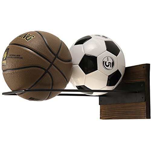 Mygift Rustic Burnt Wood And Black Metal Wire Wall Mounted Large Stability Ball Storage Rack, Yoga Studio And Home Or Commercial Gym Exercise Ball Equipment Organizer #TOP6