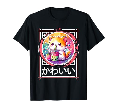Cat Boba Tea Bubble Tea Anime Kawaii Lindo Manga Kawaii Neko Camiseta