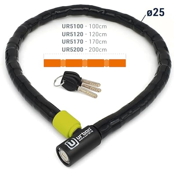 Urban Security UR5120 Шарнирная противоугонная цепь Duoflex из армированной стали универсальная для велосипедов мотоциклов и скутеров 120 см
