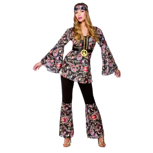 Wicked Costumes Adult Womens Peace Lovin Hippie Fancy Dress Costume 1970s Flower Power Outfit for Halloween Disco Party Medium (UK 14-16)