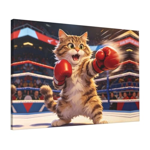 Toile chat boxeur encadrée 40x61 cm d'une qualité d'impression haute définition