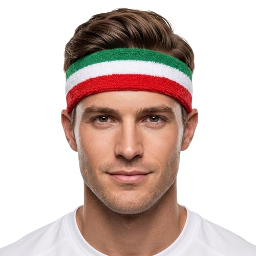 COUVER 3 Color Striped Sports Headband, Green White Red, 1 PC