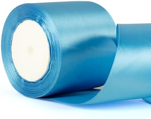 75mm Wide Azure Blue Ribbon Thick Satin Ribbon Blue Wedding Car Ribbon, 3 inch Thick Blue Ribbon for Gift Wrapping Cake Present Wrapping Bouquet Crafting Ribbon Wedding Car Bow Decoration Ribbon image 5
