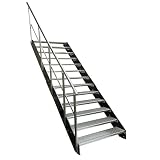 Kaminbau Mierzwa Scala in acciaio di alta qualità con ringhiera zincata a sinistra/guance antracite RAL 7016/13 gradini zincati (larghezza 800 mm) (altezza 247 cm) resistente alle intemperie