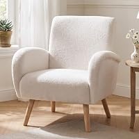 chairus Fauteuil Salon Confortable, Chaise de Chambre, Pieds Bois, Blanc